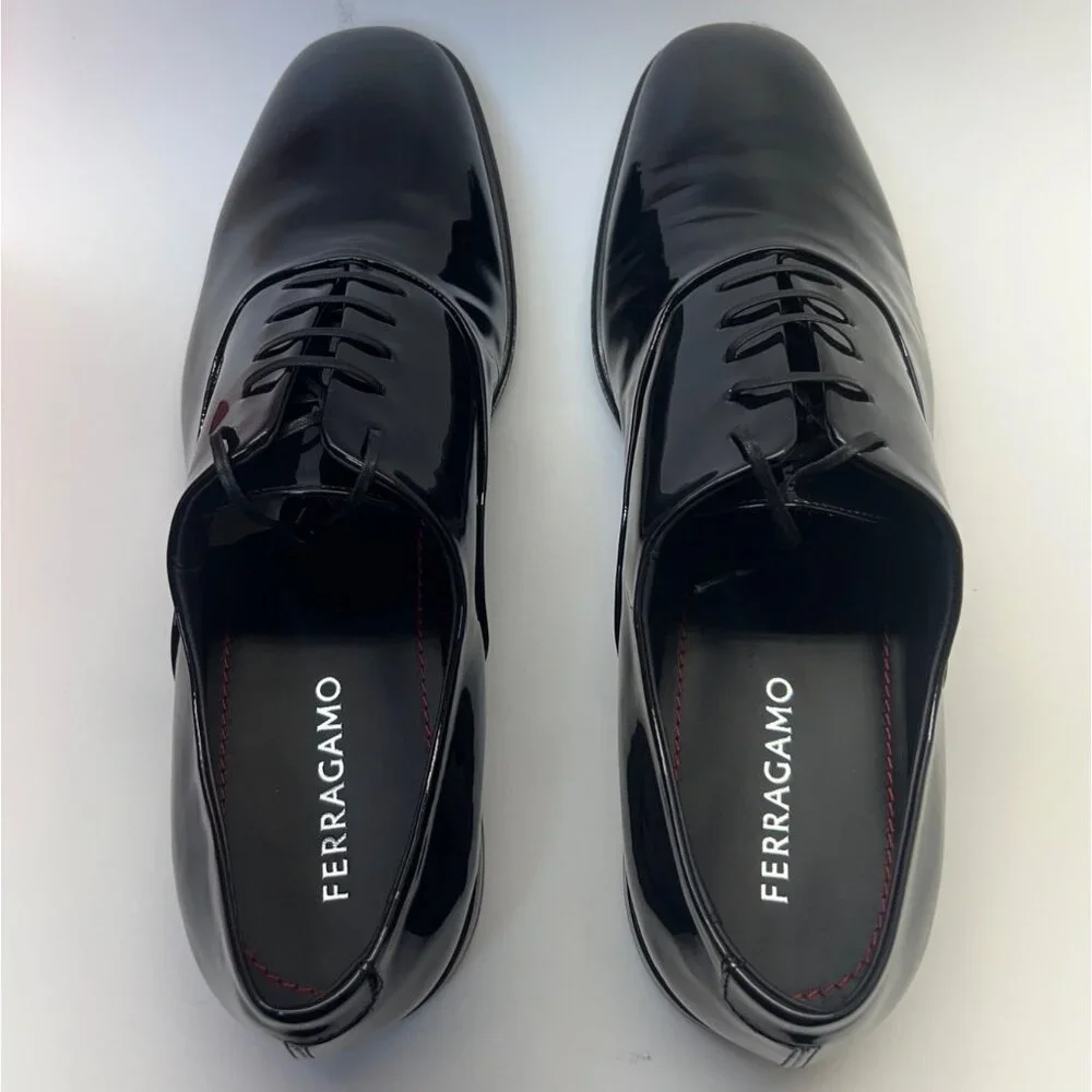 Salvatore Ferragamo Denzel Men Shoes Black Patent Leather Formal Shoes Size 11E